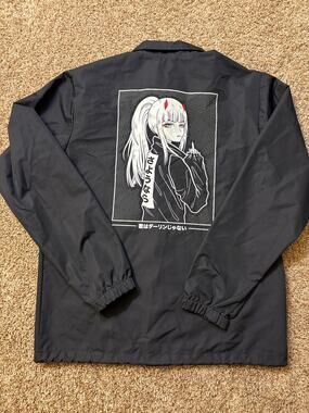 Hello Senpai Zero Two Darling in the Franxx Graphic Coach Jacket Size Large